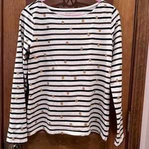 TALBOTS BOATNECK CREAM WITH BLACK AND BROWN POLK A DOT TOP SIZE SMALL
